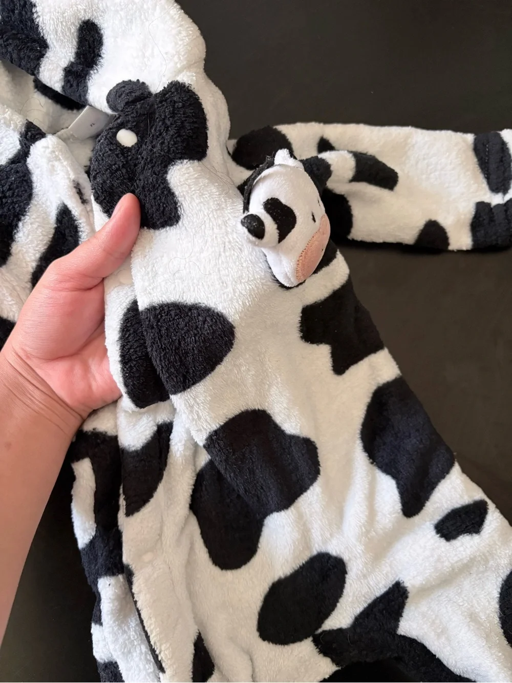 Cow Print Fuzzy Hooded One-Piece for Kids - Black & White